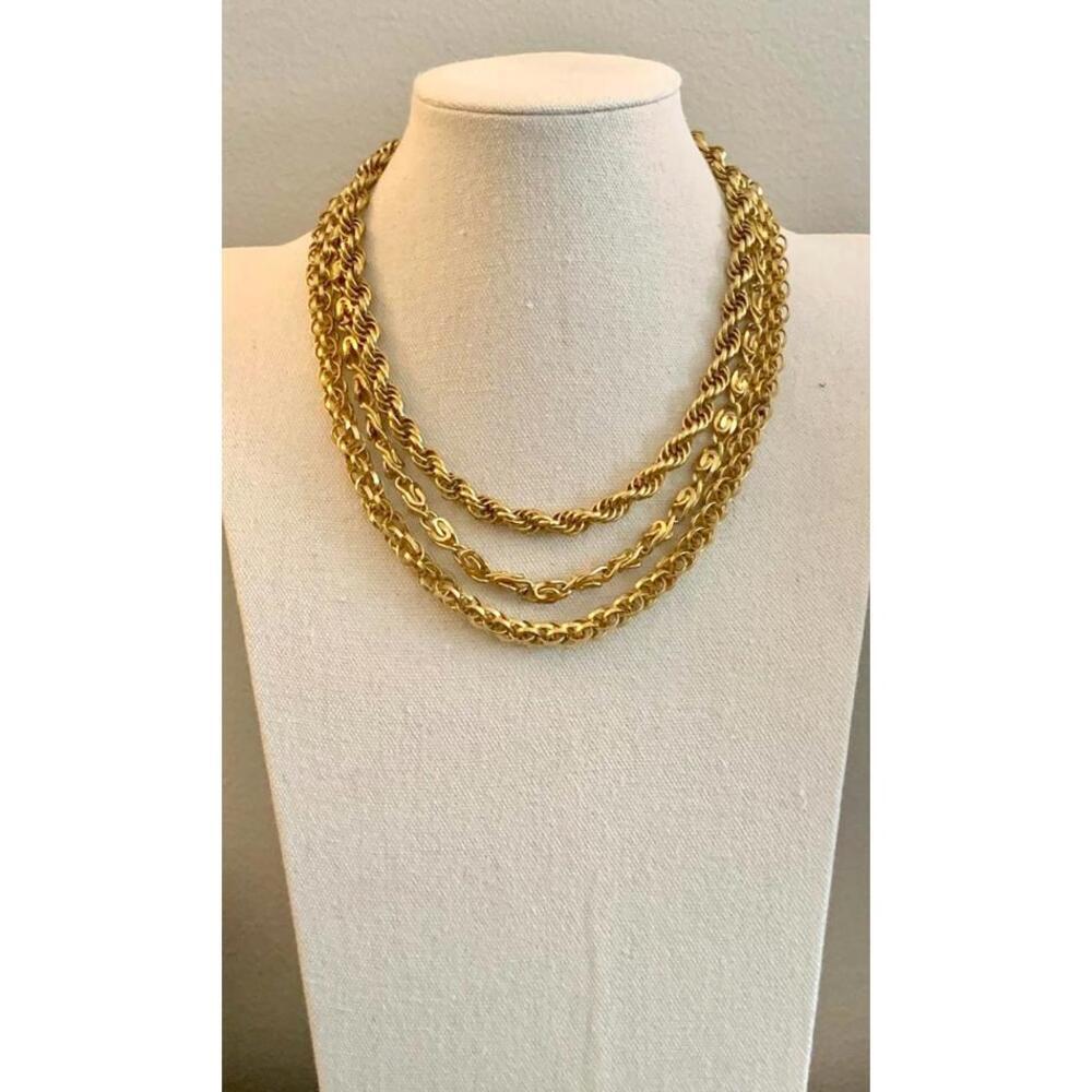 Vintage Layered Mixed-Link Chain Necklace - Three Distinct Gold-Finish Strands